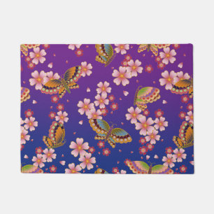 Japanese Butterflies Amid Sakura Blossoms Purple Doormat