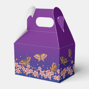 Japanese Butterflies Amid Sakura Blossoms Purple Favor Boxes