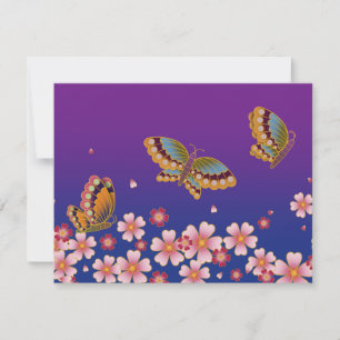 Japanese Butterflies Amid Sakura Blossoms Purple Note Card