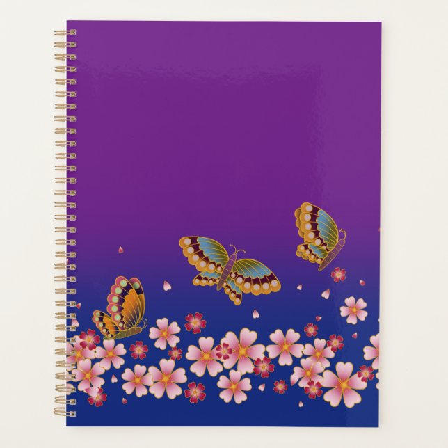 Japanese Butterflies Amid Sakura Blossoms Purple Planner (Front)