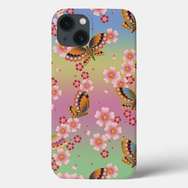 Japanese Butterflies Amid Sakura Blossoms Rainbow Case-Mate iPhone Case (Back)