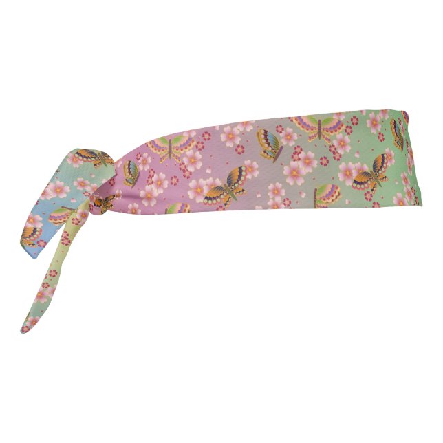 Japanese Butterflies Amid Sakura Blossoms Rainbow Tie Headband (Rotate 270)