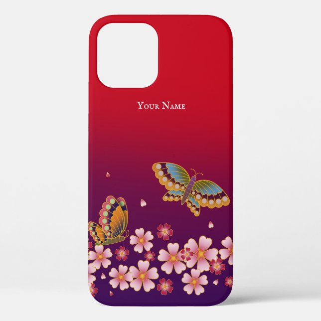 Japanese Butterflies Sakura Blossoms Personalized Case-Mate iPhone Case (Back)