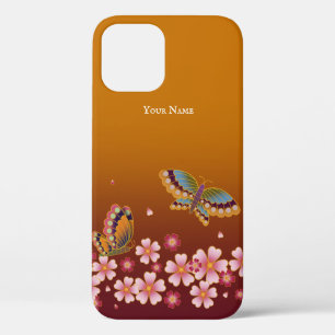 Japanese Butterflies Sakura Blossoms Personalized iPhone 12 Case