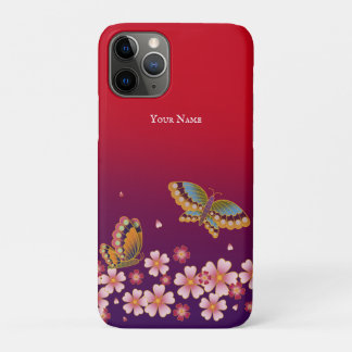 Japanese Butterflies Sakura Blossoms Personalized iPhone 11 Pro Case