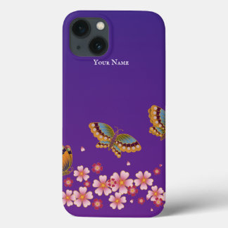 Japanese Butterflies Sakura Blossoms Personalized iPhone 13 Case