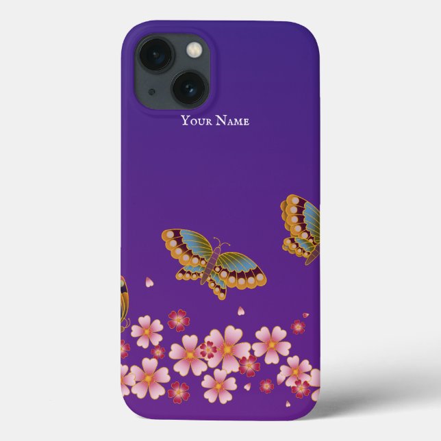Japanese Butterflies Sakura Blossoms Personalized Case-Mate iPhone Case (Back)