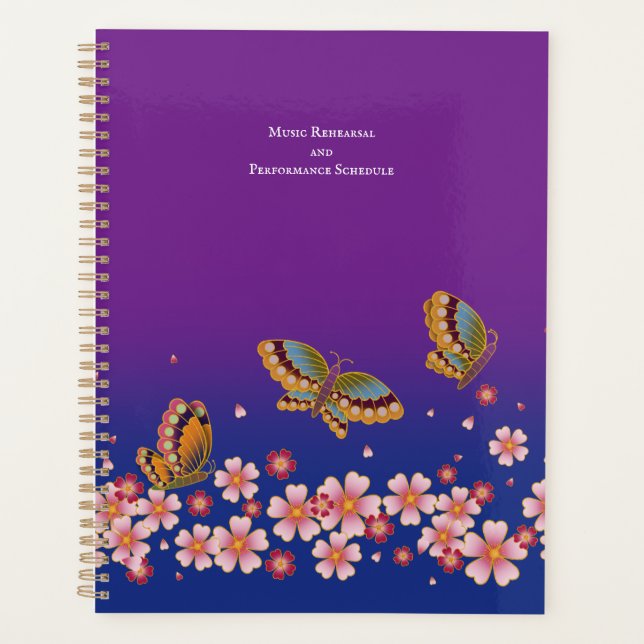 Japanese Butterflies Sakura Blossoms Personalized Planner (Front)