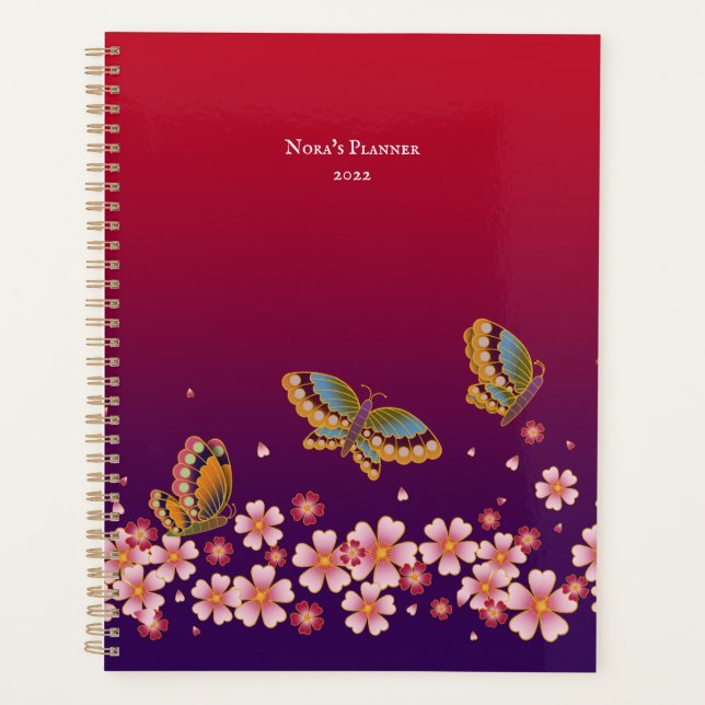 Japanese Butterflies Sakura Blossoms Personalized Planner (Front)