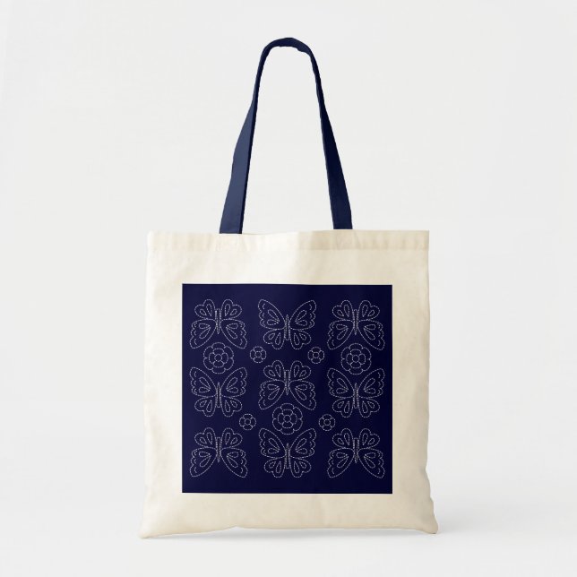Japanese Butterfly Sashiko Tote Bag (Front)