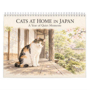 Japanese Calico Cat at Home Watercolor Art Calendar