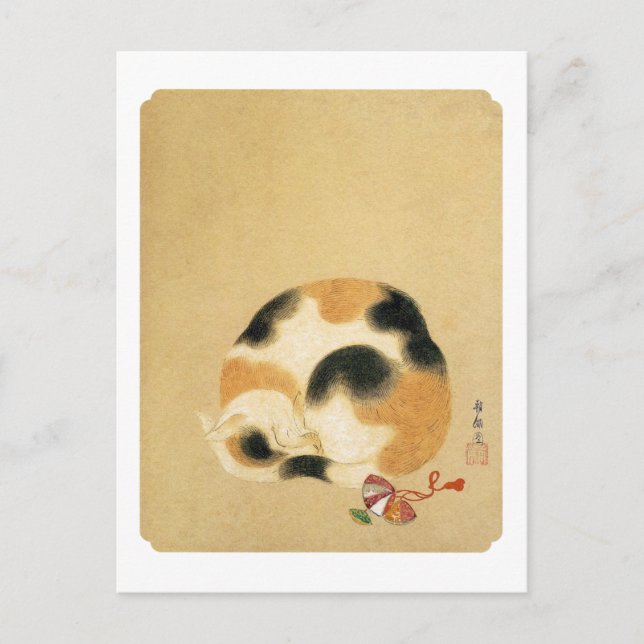 Japanese Calico cat, Hanabusa Itchō Postcard (Front)