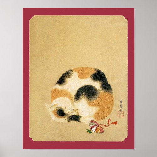 Japanese Calico cat Hanabusa Itchō Poster