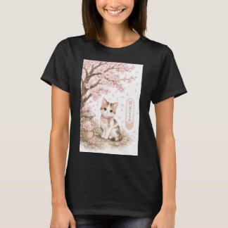 Japanese Calico Cat Under Cherry Blossom Tree T-Shirt
