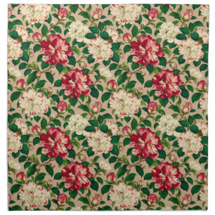 Japanese Camellia Pattern. Deep Pink on Beige Cloth Napkin