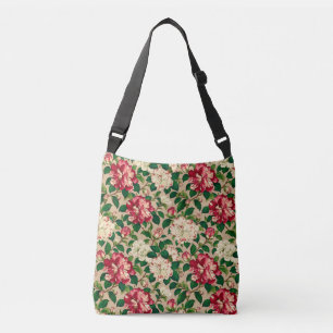 Japanese Camellia Pattern. Deep Pink on Beige Crossbody Bag