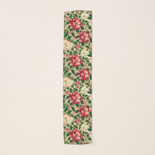 Japanese Camellia Pattern. Deep Pink on Beige Scarf