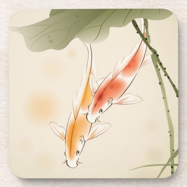 Japanese Carp fishes swimming in lotus pond Drink Coaster (Front)