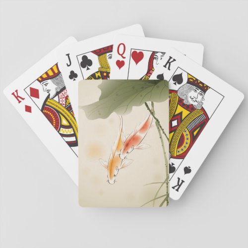 Japanese Carp fishes swimming in lotus pond Poker Cards