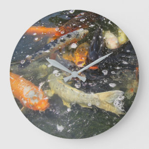 Japanese Carp Koi Fish Swimming Large Clock
