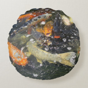 Japanese Carp Koi Fish Swimming Round Pillow