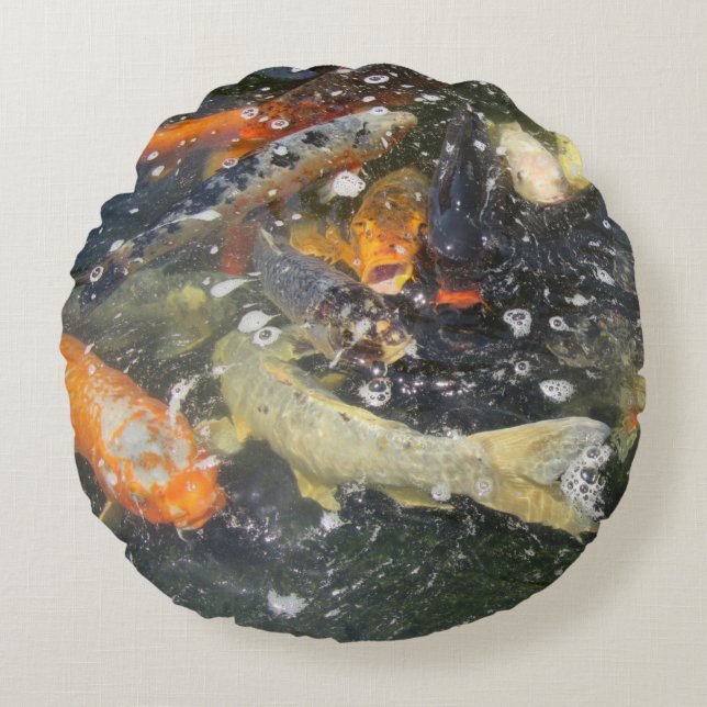 Japanese Carp Koi Fish Swimming  Round Pillow (Front)