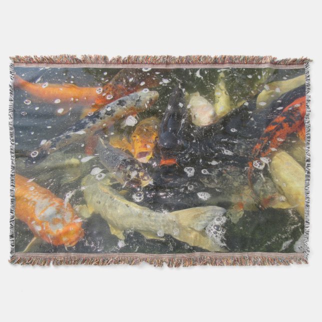 Japanese Carp Koi Fish Swimming  Throw Blanket (Front)