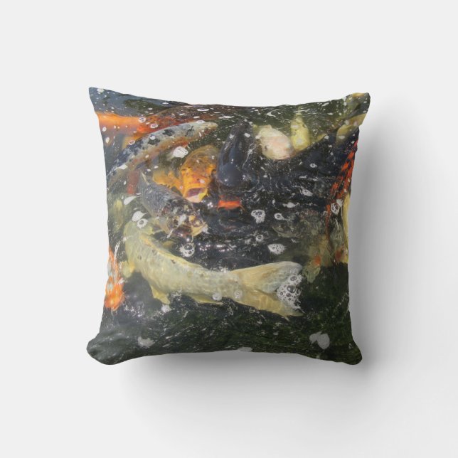 Japanese Carp Koi Fish Swimming  Throw Pillow (Front)