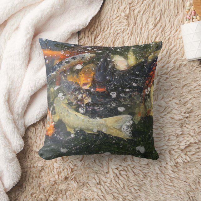 Japanese Carp Koi Fish Swimming  Throw Pillow (Blanket)