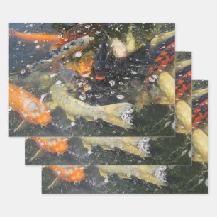 Japanese Carp Koi Fish Swimming Wrapping Paper Sheets