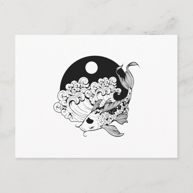Japanese carp koi with Yin & Yang Background Postcard (Front)