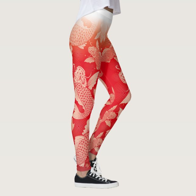 Japanese carp red ground6@miyasan leggings (Right)