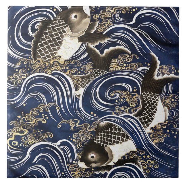 Japanese carps Ceramic Tile (Front)
