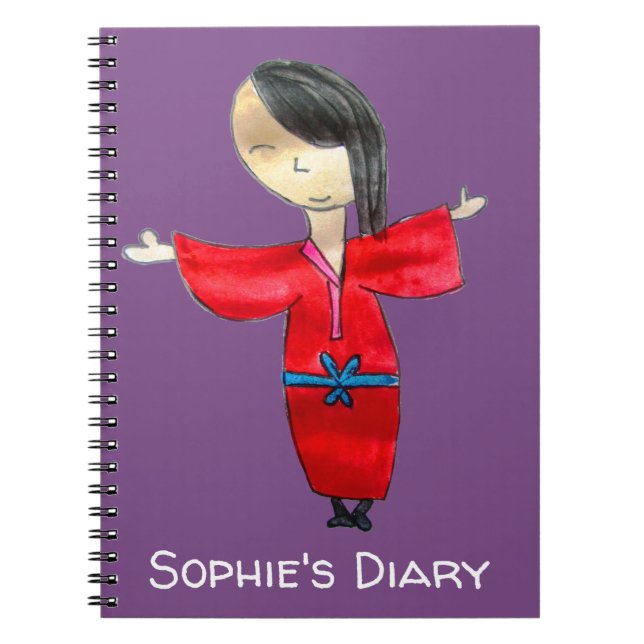Japanese cartoon doll red kimono cute art diary notebook (Front)