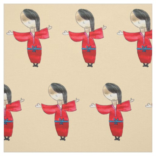 Japanese cartoon doll with red kimono cute art fabric