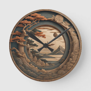 Japanese carving round clock
