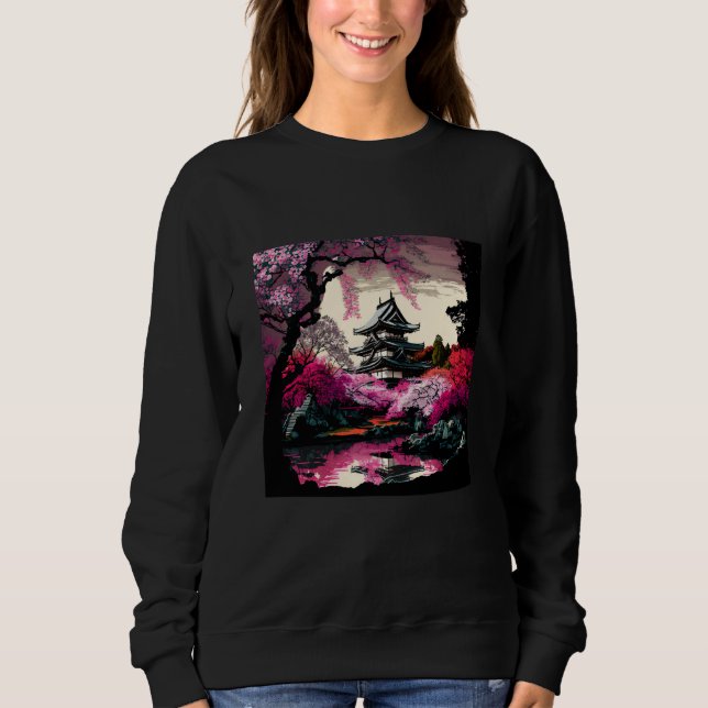 Japanese Castle in a forest of cherry blossoms pai Sweatshirt (Front)