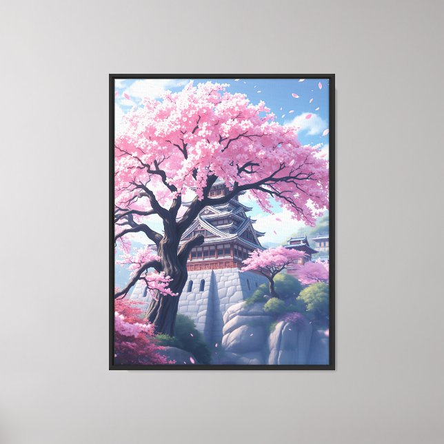 Japanese Castle in Cherry Blossom Spring – Elegant Canvas Print (Front)