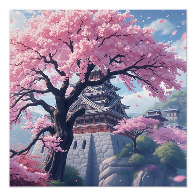 Japanese Castle in Cherry Blossom Spring – Elegant Poster (Front)