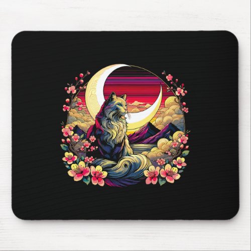 Japanese Cat Anima Kawaii Flowers  Mouse Pad