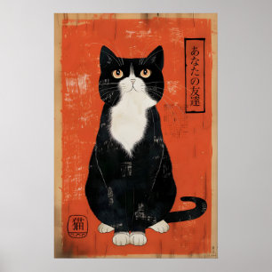 Japanese Cat Art Print Eclectic Home (Instant