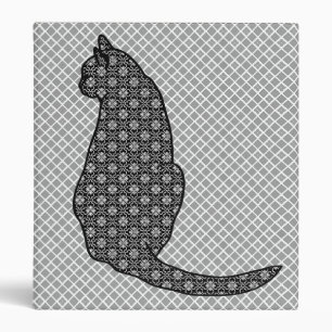 Japanese Cat - Black and White Kimono Print 3 Ring Binder