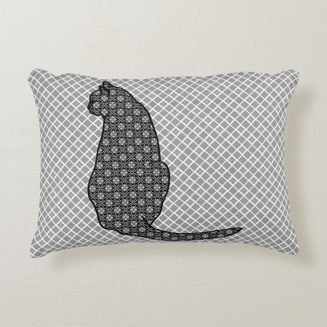 Japanese Cat - Black and White Kimono Print Accent Pillow (Front)