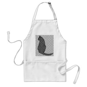 Japanese Cat - Black and White Kimono Print Adult Apron