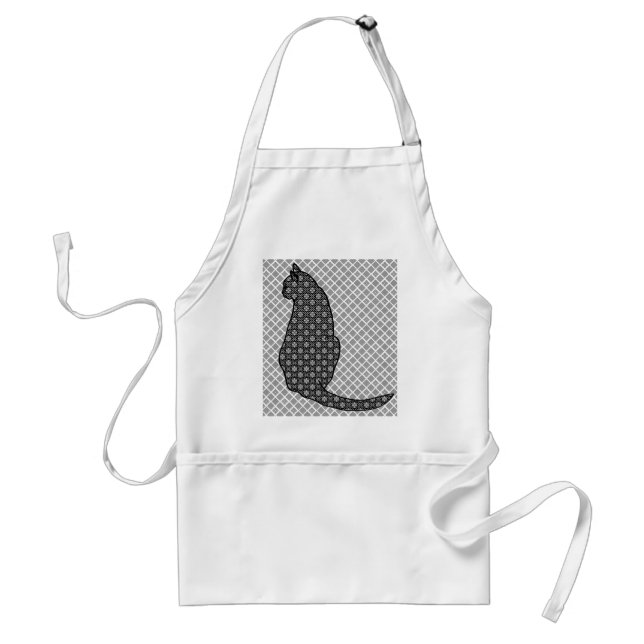 Japanese Cat - Black and White Kimono Print Adult Apron (Front)