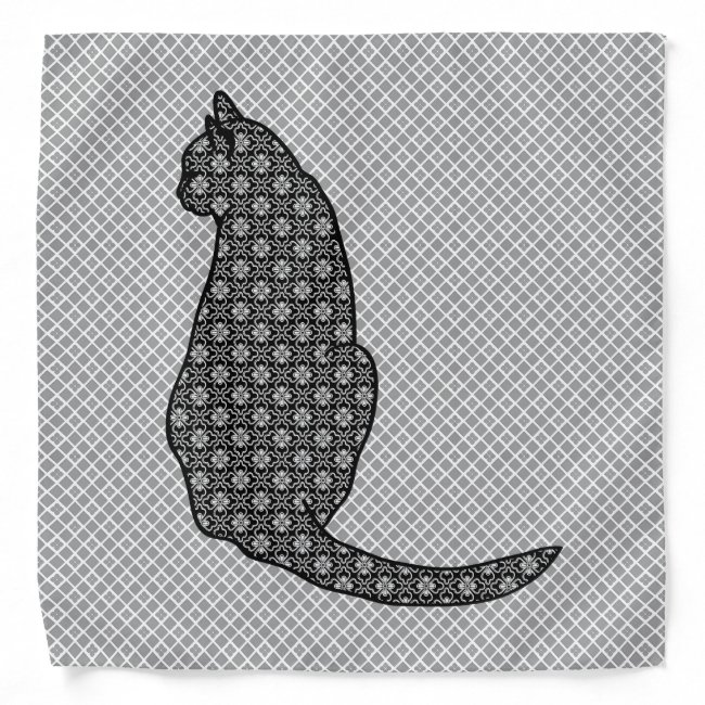 Japanese Cat - Black and White Kimono Print Bandana