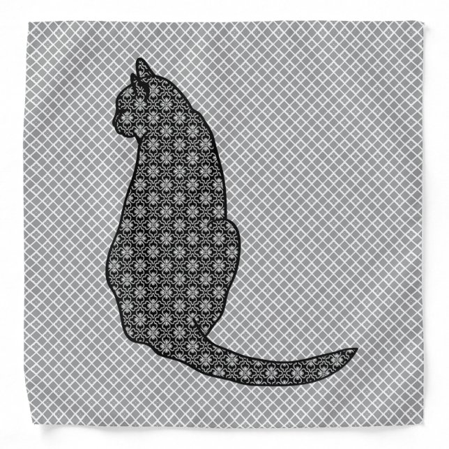 Japanese Cat - Black and White Kimono Print Bandana (Front)