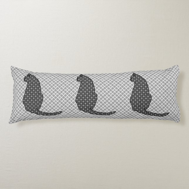 Japanese Cat - Black and White Kimono Print Body Pillow (Front)