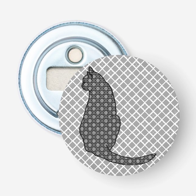 Japanese Cat - Black and White Kimono Print Bottle Opener (Front)