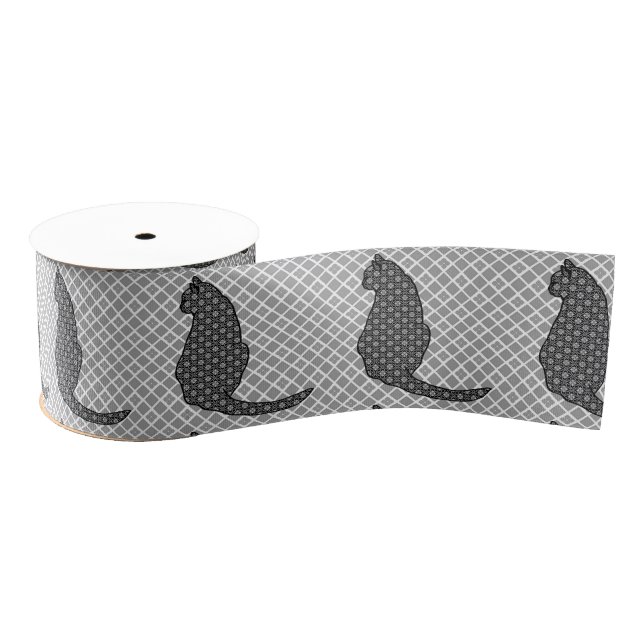 Japanese Cat - Black and White Kimono Print Grosgrain Ribbon (Spool)